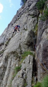 Duncan on the first pitch of Crackstone Rib in Llanberis Pass