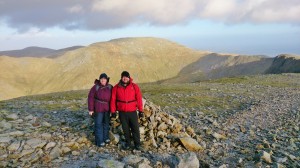 Lindsey and Dylan looking relaxed having just summited Carnedd Dafydd