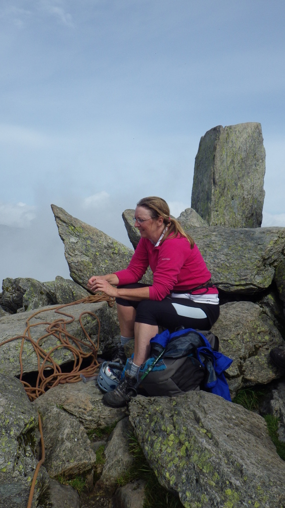 The summit of Tryfan with Adam in the background