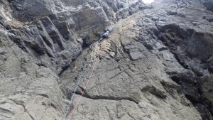 Rock climbing in Pembroke Rock Idol under the overhang